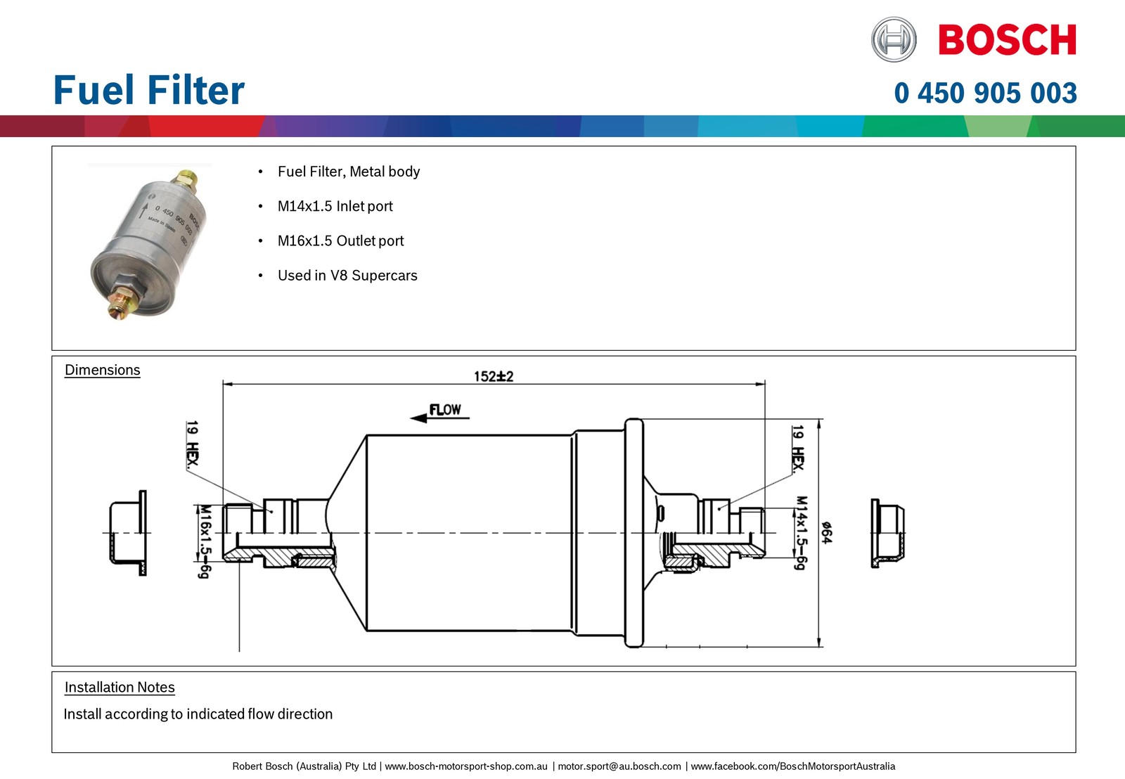 BOSCH EFI Fuel Filter F5003 for V8 super car - Image 2